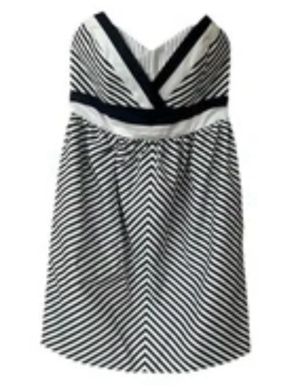 Alice + Olivia Strapless Fit Flare Mini Dress Black White Stripe 2 - Picture 3 of 10
